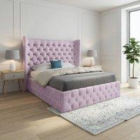 Casani Hutton Wide Winged Upholstered Pink Soft Velvet Designer Bed Frame | Size: Super King
