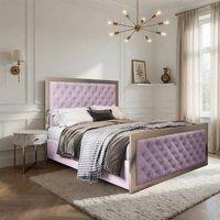 Casani Lapworth Upholstered Soft Velvet Pink Metal Designer Bed Frame | Size: Single