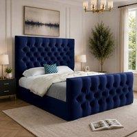 Casani Porthcawl Upholstered Blue Soft Velvet Designer Bed Frame | Size: King