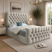 Casani Porthcawl Upholstered Beige Soft Velvet Designer Bed Frame in Cream | Size: King