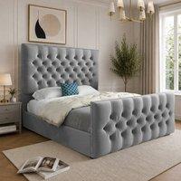 Casani Porthcawl Upholstered Grey Soft Velvet Designer Bed Frame | Size: King