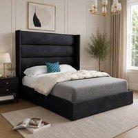 Casani Rainham Straight Winged Black Soft Velvet Designer Bed Frame | Size: Single