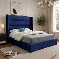 Casani Rainham Straight Winged Blue Soft Velvet Designer Bed Frame | Size: Single
