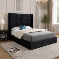 Casani Yaverland Straight Winged Black Soft Velvet Designer Bed Frame | Size: Single