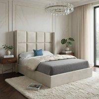 Casani Yaverland Straight Winged Beige Soft Velvet Designer Bed Frame in Cream | Size: Single