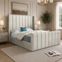 Casani Sherburn Straight Winged Beige Soft Velvet Designer Bed Frame in Cream | Size: Small Double