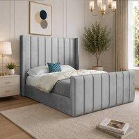 Casani Sherburn Straight Winged Grey Soft Velvet Designer Bed Frame | Size: Small Double
