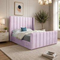 Casani Sherburn Straight Winged Pink Soft Velvet Designer Bed Frame | Size: Small Double