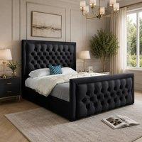 Casani Yvonne Upholstered Black Soft Velvet Designer Bed Frame | Size: Single