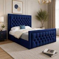 Casani Yvonne Upholstered Blue Soft Velvet Designer Bed Frame | Size: Single