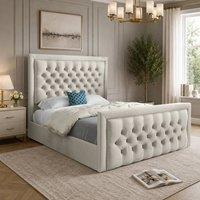 Casani Yvonne Upholstered Beige Soft Velvet Designer Bed Frame in Cream | Size: Single