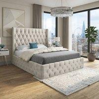 Casani Swineshead Straight Winged Beige Soft Velvet Designer Bed Frame in Cream | Size: Double