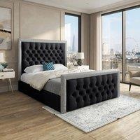Casani Thorne Glitter Border Upholstered Black Soft Velvet Designer Bed Frame | Size: Small Single