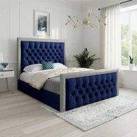 Casani Thorne Glitter Border Upholstered Blue Soft Velvet Designer Bed Frame | Size: Double