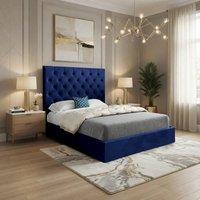 Casani Crantock Upholstered Blue Soft Velvet Designer Bed Frame | Size: Super King