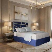 Casani Embleton Upholstered Soft Velvet Blue Metal Designer Bed Frame | Size: Super King