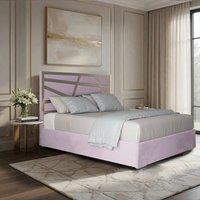 Casani Embleton Upholstered Soft Velvet Pink Metal Designer Bed Frame | Size: Small Double