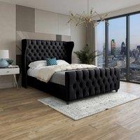Casani Horning Straight Upholstered Black Soft Velvet Designer Bed Frame | Size: Super King