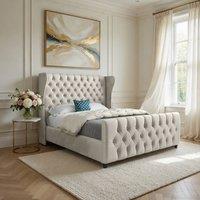 Casani Horning Straight Upholstered Beige Soft Velvet Designer Bed Frame in Cream | Size: Super King
