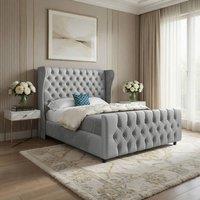 Casani Horning Straight Upholstered Grey Soft Velvet Designer Bed Frame | Size: Super King