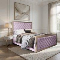 Casani Latimer Upholstered Soft Velvet Pink Metal Designer Bed Frame | Size: Small Double