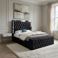 Casani Zennor Mirror Upholstered Black Soft Velvet Designer Bed Frame | Size: Small Single