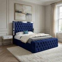 Casani Zennor Mirror Upholstered Blue Soft Velvet Designer Bed Frame | Size: Small Single