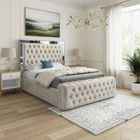 Casani Zennor Mirror Upholstered Beige Soft Velvet Designer Bed Frame in Cream | Size: Small Single