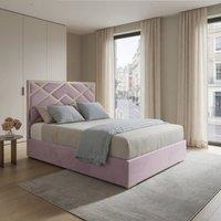 Casani Malton Upholstered Soft Velvet Pink Metal Designer Bed Frame | Size: Double