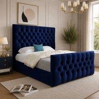 Casani Portmeirion Upholstered Blue Soft Velvet Designer Bed Frame | Size: Single