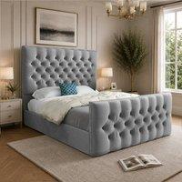 Casani Portmeirion Upholstered Grey Soft Velvet Designer Bed Frame | Size: Double