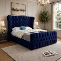 Casani Rendlesham Wide Curved Winged Blue Soft Velvet Designer Bed Frame | Size: Small Double