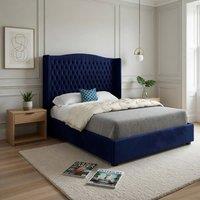 Casani Rousdon Winged Upholstered Blue Soft Velvet Designer Bed Frame | Size: Super King