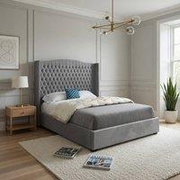 Casani Rousdon Winged Upholstered Grey Soft Velvet Designer Bed Frame | Size: Super King