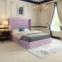 Casani Rousdon Winged Upholstered Pink Soft Velvet Designer Bed Frame | Size: King