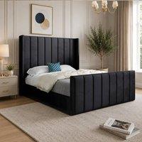 Casani Sherington Straight Winged Black Soft Velvet Designer Bed Frame | Size: Super King