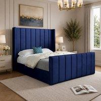 Casani Sherington Straight Winged Blue Soft Velvet Designer Bed Frame | Size: Super King