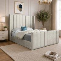 Casani Sherington Straight Winged Beige Soft Velvet Designer Bed Frame in Cream | Size: Double
