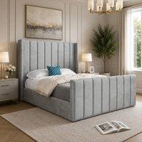 Casani Sherington Straight Winged Grey Soft Velvet Designer Bed Frame | Size: Super King