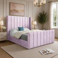 Casani Sherington Straight Winged Pink Soft Velvet Designer Bed Frame | Size: Double