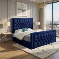 Casani Sidford Upholstered Blue Soft Velvet Designer Bed Frame | Size: Small Double