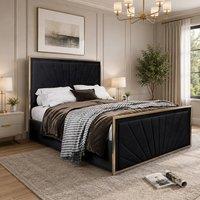 Casani Somerton Upholstered Soft Velvet Black Metal Designer Bed Frame | Size: Single