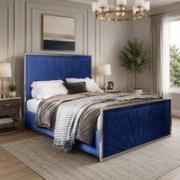 Casani Somerton Upholstered Soft Velvet Blue Metal Designer Bed Frame | Size: Super King