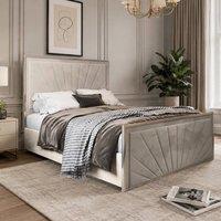 Casani Somerton Upholstered Soft Velvet Beige Metal Designer Bed Frame in Cream | Size: Super King