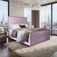 Casani Somerton Upholstered Soft Velvet Pink Metal Designer Bed Frame | Size: Super King