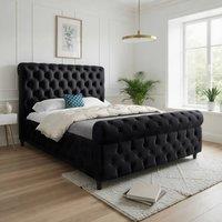 Casani Stenton Sleigh Upholstered Black Soft Velvet Designer Bed Frame | Size: Super King