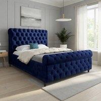 Casani Stenton Sleigh Upholstered Blue Soft Velvet Designer Bed Frame | Size: Super King
