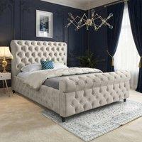 Casani Stenton Sleigh Upholstered Beige Soft Velvet Designer Bed Frame in Cream | Size: Super King