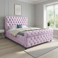 Casani Stenton Sleigh Upholstered Pink Soft Velvet Designer Bed Frame | Size: Super King