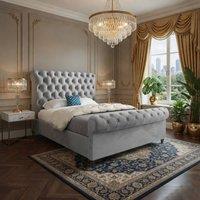 Casani Stourbridge Sleigh Upholstered Grey Soft Velvet Designer Bed Frame | Size: Super King